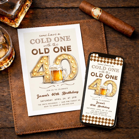 40th Birthday Invite for Men, Editable Corjl Template, Beer BBQ Theme, Digital or Printed