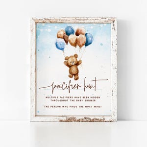 Blue Bear Baby Shower Pacifier Hunt Game Sign (Digital Download) 008