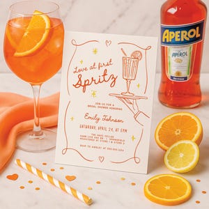 Love at First Spritz Invitation, Aperol Spritz Bridal Shower Invite, Citrus Bridal Brunch Invitation Template, Corjl