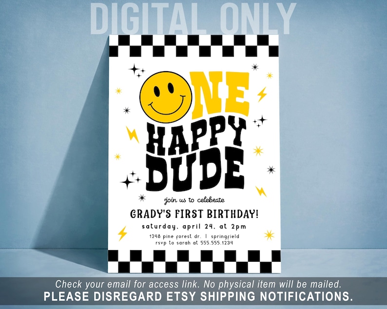One Happy Dude Invitation, Boy 1st Birthday Invite, Editable Template, Digital Download or Printed DIGITAL Only