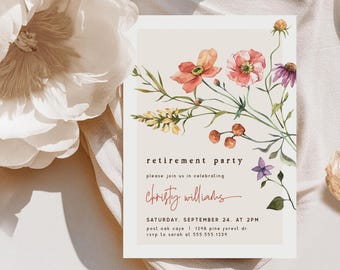 Wildflower Garden Retirement Party Invitation: Editable Template (Digital Download)