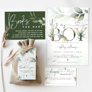 Baby Shower Invitation Boy | Eucalyptus Greenery Theme with Diaper Raffle | Editable Templates | Baby Boy 09gr