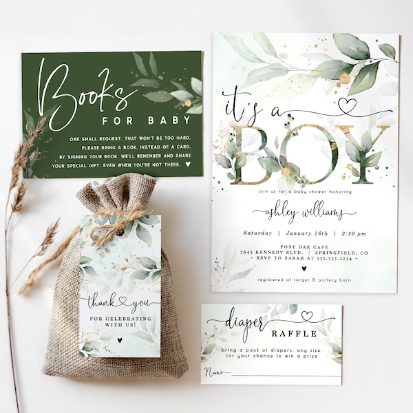 Eucalyptus Baby Shower Invitation Boy: Greenery Theme (Editable Templates)
