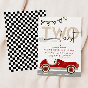 Two Fast Birthday Invitation, Boy 2nd Birthday Race Car Invite, Digital Download or Printed bild 7