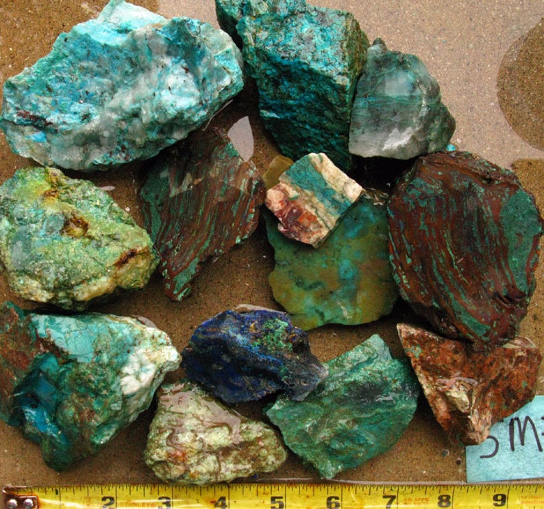 Grab Bag Medium sized Chrysocolla and Malachite raw specimens