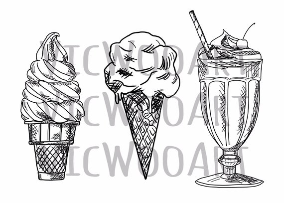 Download Digital Print Ice Cream Trio Soft Serve Hard Ice Cream Etsy