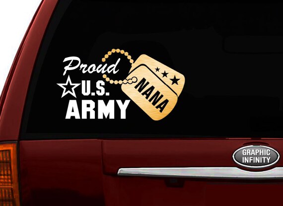 W Proud Dad of US Veteran Vinyl Car Decal Sticker 7.5" w/ Gold Military Dog Tag