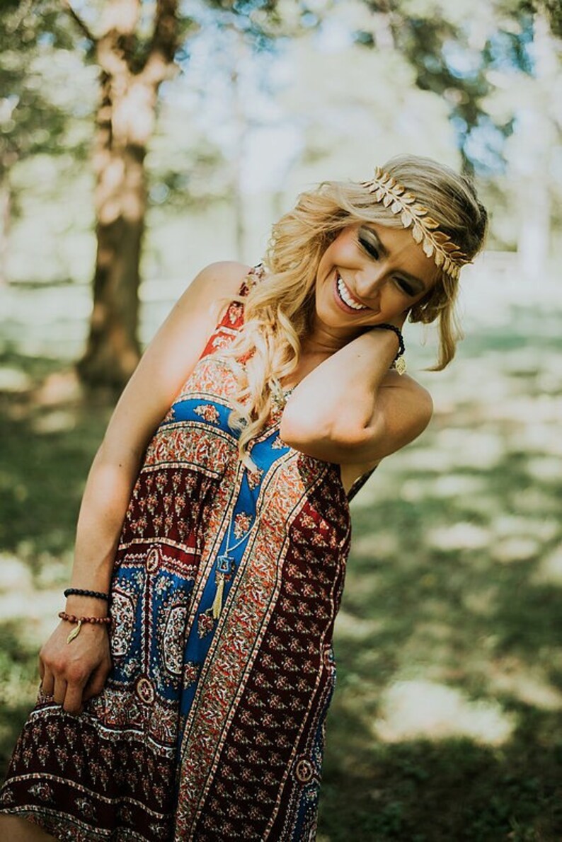 Bohemian Headband Gold Leaf Headband Boho Headband Etsy