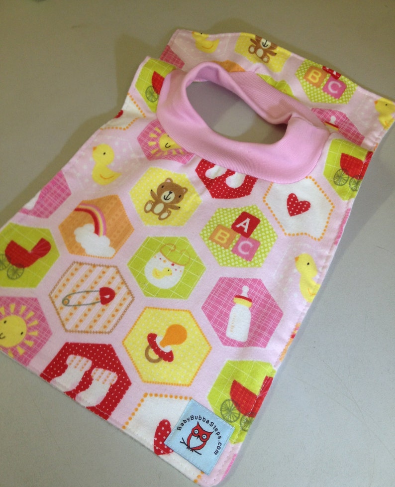 Pink Baby Bottles and Dummies Print Pop Over Bib Etsy