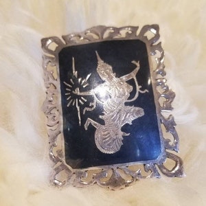1940s Siam/Thai silver Nielloware brooch
