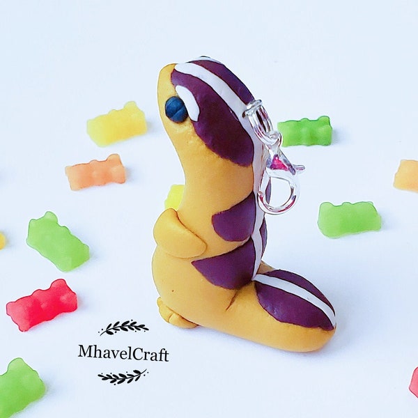 Striped gecko, yellow african fat tailed gecko pendant, lizard clay charm, gecko lovers best friend gift, ready to ship lizard lovers gift