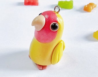 Lovebird charm, peach faced, lutino chubby parrot lovers gift, purse accessory, polymer clay, best friend gift, bird lovers, ready to ship