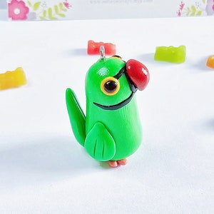 Indian Ringneck parrot charm, green parrot chubby accessory, polymer clay, best friend gift, bird lovers, ready to ship parrot lovers gift