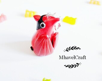 Handmade Polymer Clay Cardinal Charm, Chubby Bird Pendant