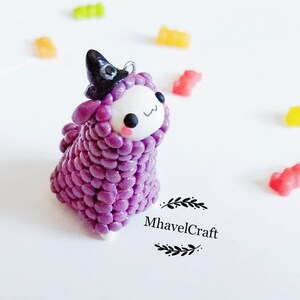 Alpaca keychain, little witch polymer clay kawaii charm, Halloween theme chubby animal, fall halloween lovers gift