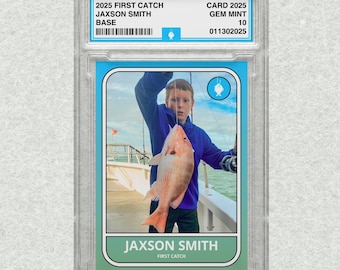 Custom FIRST CATCH Fishing Collectors Card Slab or Digital Design
