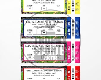 PRINTABLE Bananas Firefighters Tailgaters Party Animals Custom Tickets - Baseball - Gift