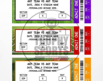PRINTABLE Sports Event Tickers - Football Baseball Soccer - Custom Tickets - Perfect for Gift Giving