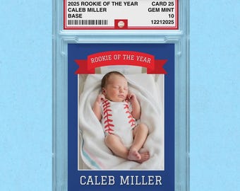Custom New Baby Baseball Card - ROOKIE of the Year - Baseball - Basketball - Football Slab or Digital Design