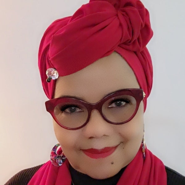 The Draping Hat, Ruby Red: converts easily into Head Wraps! Versatile Hats, Turbans