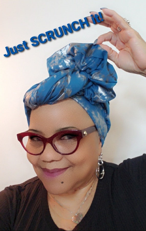 Blue and Silver Headwrap Blue/silver Sparkle Turban Stretch Head Covering - Etsy main image 2