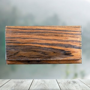 Women's leather -  wooden wallet