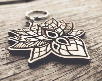 Laser cut wooden keychain | Lotus flower keychain | Engraved keychain | Wooden keychain | Wood lotus keychain | Aesthetic keychain