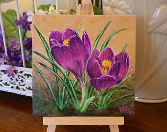 Crocus Painting, Painting Flowers, Mothers Day, Gift for Her, Gift for Women, Minimalist Art, Mothers Day Gift, Home Decor, Spring Decor