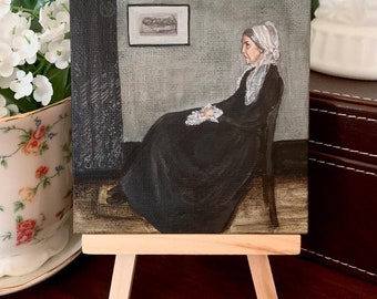 Whistler’s Mother James Whistler 4" x 4" miniature canvas acrylic art by Veronica Hage hand painted original mini masterpiece painting copy