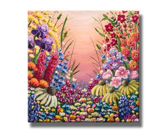 Wildflowers Series "Joyful Sunset” by Veronica Hage - Print of my original acrylic impressionist flower painting - Floral art decor print
