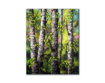 Birch Tree Series - "Birches In June" by Veronica Hage - Print of my original acrylic impressionist painting - landscape decor wall art