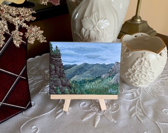 The Majestic Overlook Mini Painting 3" x 4" miniature canvas acrylic art by Veronica Hage - hand painted original