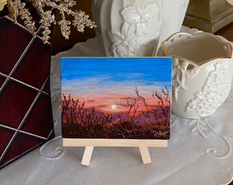 A Long Day's End Mini Painting 3" x 4" miniature canvas acrylic art by Veronica Hage - hand painted original