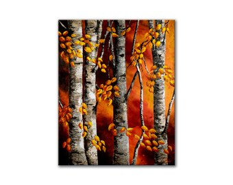Birch Tree Series - "Birches In October" by Veronica Hage - Print of my original acrylic impressionist painting - landscape decor wall art