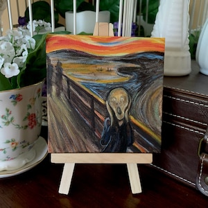 The Scream Edvard Munch 4&quot; x 4&quot; miniature canvas acrylic art by Veronica Hage - hand painted original mini masterpiece painting copy