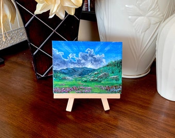 In The Valley Mini Painting 3" x 4" miniature canvas acrylic art by Veronica Hage - hand painted original