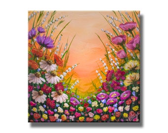 Wildflowers Series "Golden Hour's Glory” by Veronica Hage - Print of original acrylic impressionist flower painting - Floral art decor print