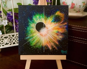 Galaxies and Nebulas in Space (3rd in series) Planetary Nebula Mini Painting 4"x4" miniature canvas art Veronica Hage hand painted original