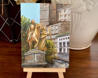 Central Park, Sherman Monument (2nd in series) Mini Painting 3” x 4" miniature canvas acrylic art by Veronica Hage - hand painted original