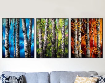 Complete Birch Tree Series by Veronica Hage - Set of 3 Prints of my original acrylic impressionist painting - landscape decor wall art