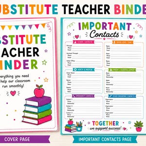 Colorful Substitute Teacher Binder | Printable Emergency Sub Plans (PDF Download)