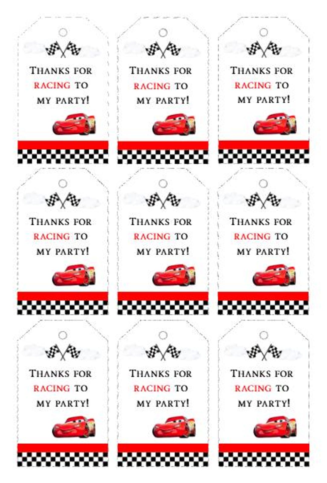 Cars-themed Favor Tags | Race Car Birthday Party Decor | Instant ...