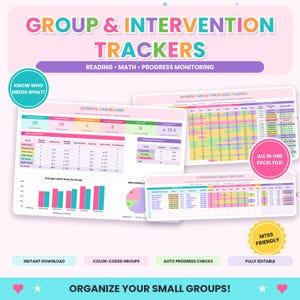 Small Group & Intervention Tracker Spreadsheet | Reading Groups, Math Groups, RTI MTSS Progress Monitoring | Excel Teacher Data Tracker