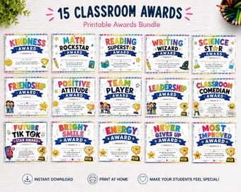 Paquete de premios imprimibles para el aula / Certificados de logros estudiantiles (Descarga digital)