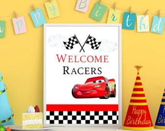 Paquete de letreros para fiestas con temática de Cars / Decoraciones de cumpleaños imprimibles / Kit de cumpleaños con temática de relámpagos
