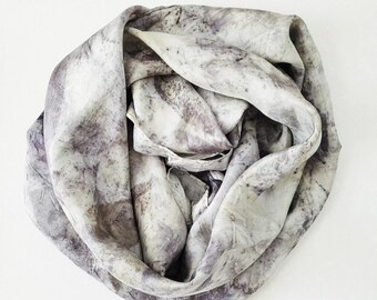 Natural ecoprint silk scarf. Hand-dyed using local Australian foliage, primarily eucalyptus. Size 90x90 cm.