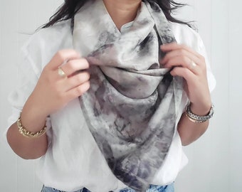 Natural ecoprint silk scarf. Hand-dyed using local Australian foliage, primarily eucalyptus. Size 90x90 cm.