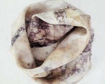 Natural ecoprint silk scarf. Hand-dyed using local Australian foliage. Size 50x50 cm.