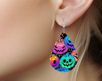 Colorful Pumpkins Teardrop Sublimation Earrings