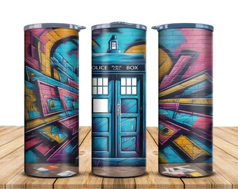 Graffiti Tardis, insulated tumbler